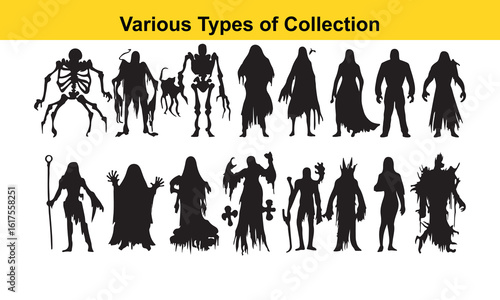 Silhouette Monsters Collection: Various Types of Dark Creatures