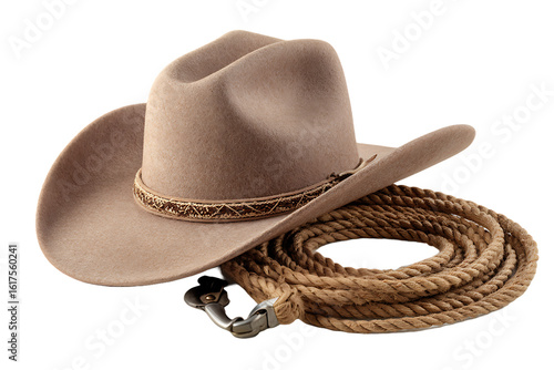 Tan cowboy hat and rope lasso western wear