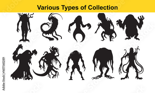 Silhouette Monsters: Various Types of Creepy Creature Collection