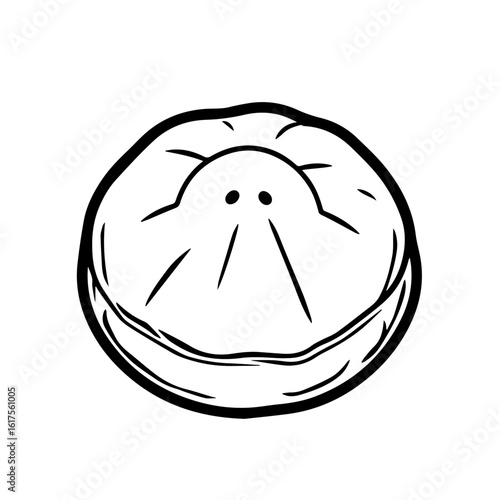 Steamed Dim Sum Bun Illustration With Brown Outline on White Background Close Up Minimalist Simple Design