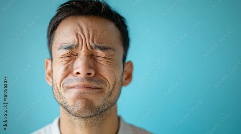Fototapeta premium Man unable to smile on one side due to Bell’s palsy