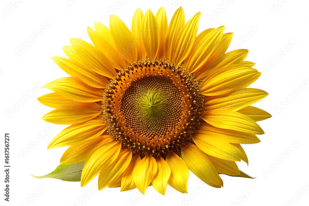 Fototapeta premium Beautiful yellow sunflower blossom close up photography for design use on transparent background.