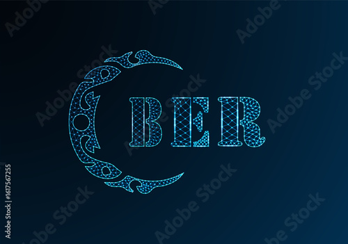 Low poly letter logo BER design. BER letter logo low poly vector design on blue color gradient background. BER logo low poly design