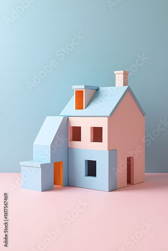 Playful Pastel House Model on a Minimalist Background