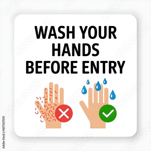 Wash Your Hands Before Entry – Safety Sign with Clean and Dirty Hands Icons