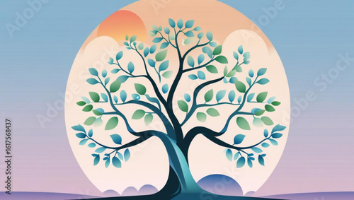 illustration of a stylized tree with blue leaves