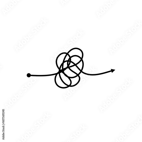 Messy arrow lines icon. Problem solving and business solutions idea. Hand drawn scribble chaos lines