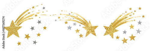 Watercolor Shiny Shooting Star Illustration with Gold and Silver Ornament