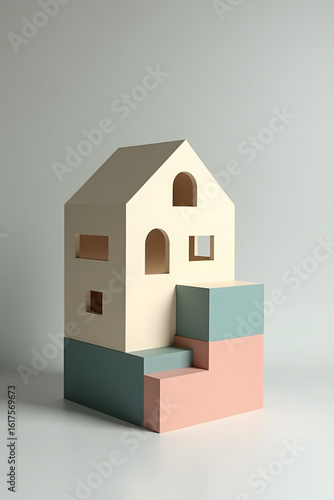 Playful Pastel House Model on a Minimalist Background