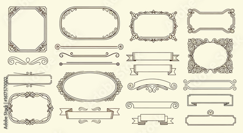 Collection of Ornate Decorative Frames and Ribbons