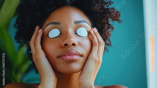 Woman using under-eye patches to reduce puffiness