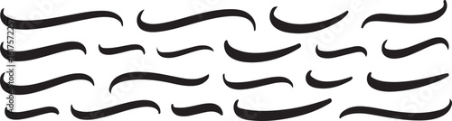 Set of squiggle brushes, scribbles, underlines, pen strokes, and marker accents. Includes highlights, swooshes, and hand-drawn elements. Ideal for graphic design and decoration. Editable EPS vector fi