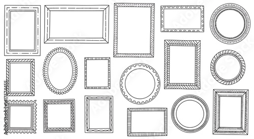 Hand-Drawn Collection of Decorative Frames in Various Shapes and Styles