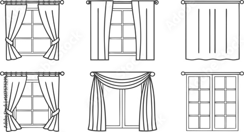 Vector Illustration of Different Curtain Designs – Window Treatments Collection