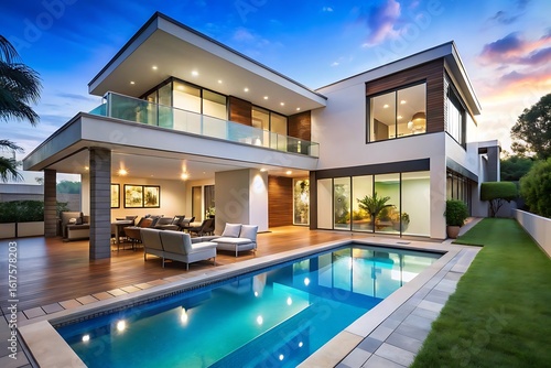 Wallpaper Mural Large house with a pool and a patio Torontodigital.ca