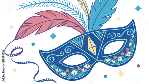 An ornate masquerade mask with feathers and decorative elements, perfect for a carnival or festive celebration, isolated on white background
