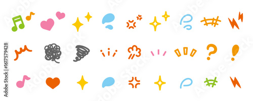感情やリアクションを表すカラフルでポップな装飾記号アイコンセット