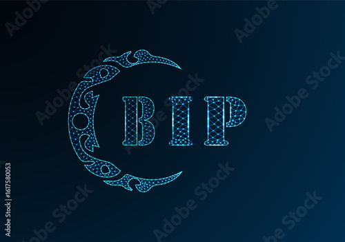 Low poly letter logo BIP design. BIP letter logo low poly vector design on blue color gradient background. BIP logo low poly design
