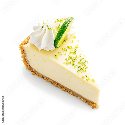 Slice of Key Lime Pie with Whipped Cream and Lime Garnish