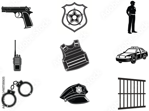 Simple Silhouettes of Police and Security Icons