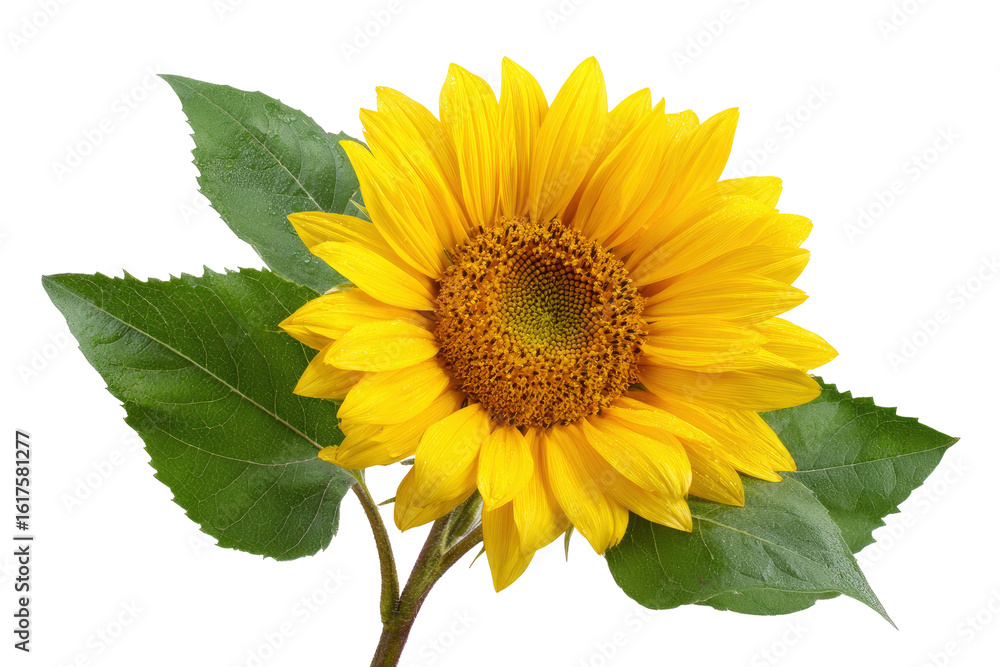 Obraz premium Bright Yellow Sunflower with Green Leaves on Transparent Background