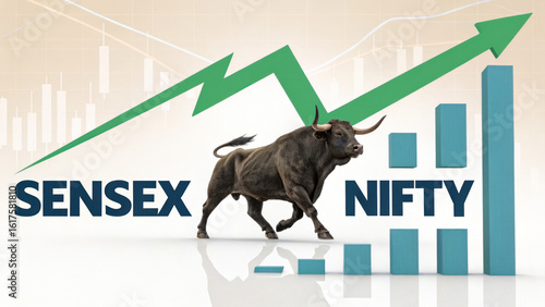 Sensex Nifty upward bull market showing upward trend