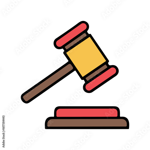 A stylized illustration of a judge's wooden gavel and sounding block, symbolizing law and authority.