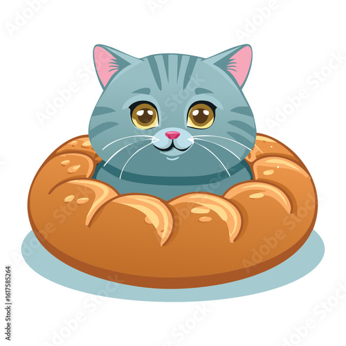 Cute Kitten Sitting Comfortably on Doughnut