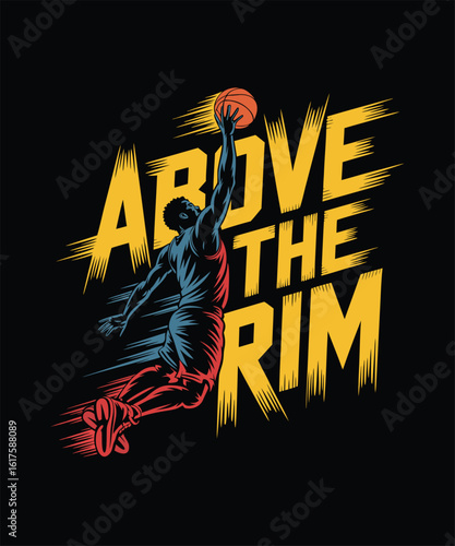 Motivational Basketball Graphic Design Featuring a Player Above the Rim