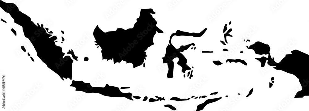 Naklejka premium Black and white graphic illustration of the country of Indonesia.