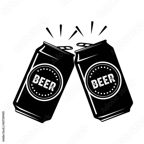 Vector art of two beer cans toasting, isolated on white background