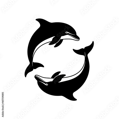 Vector art of two dolphins swimming in a circle isolated on white background