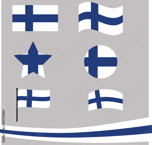 Independence Day of Finland, siniristilippu, love Finland symbol,rectangle,star,circle shape icon with blue nordic cross, vector illustration