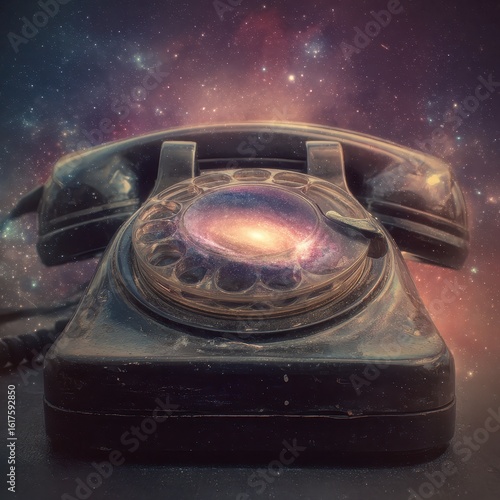 A phone with a galaxy in the background