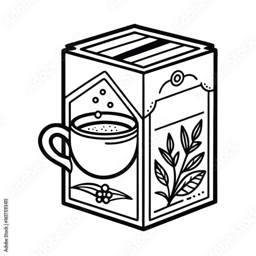 Black outline vector box for stress relief tea blend packaging