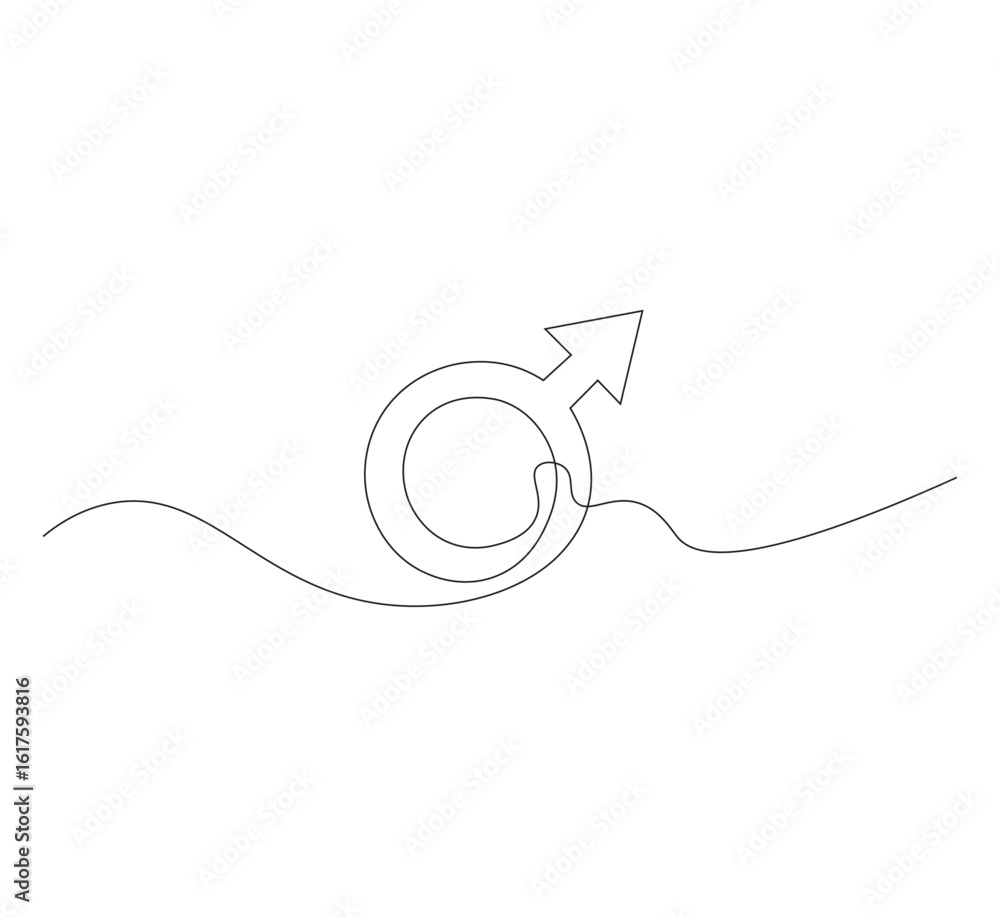 Obraz premium Vector continuous line drawing of male gender icon. One line male gender icon vector background. Male gender. white background