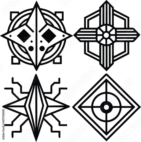 Set of Black Abstract Cyberpunk and Futuristic Icons