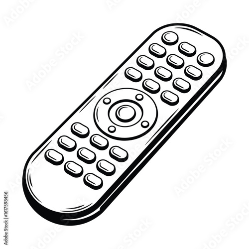 Remote control illustration in black and white line art style