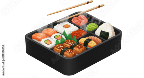 Delicious Sushi Bento Box PNG With Fresh Seafood and Rice