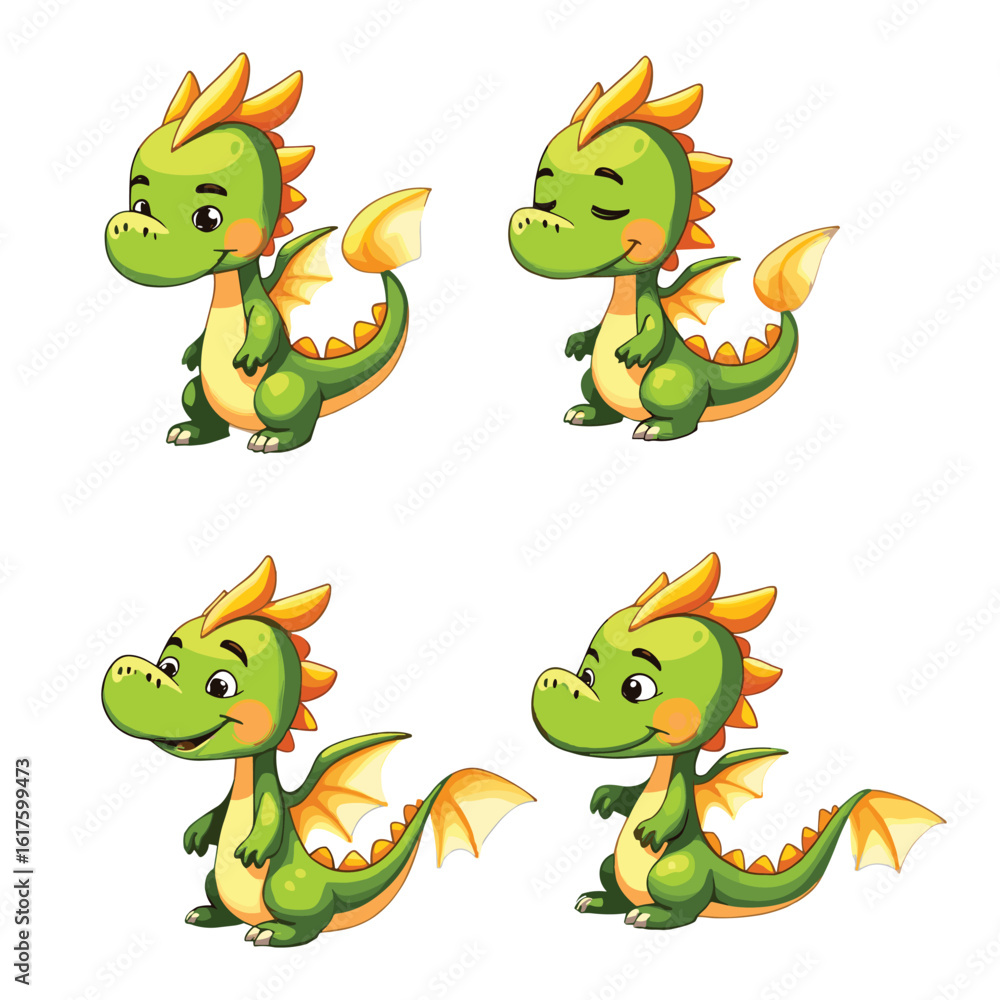 Obraz premium Cartoon baby dragons standing in calm poses