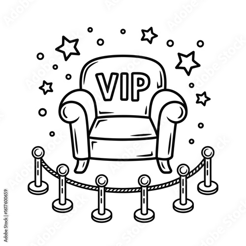 VIP Area Doodle Style Illustration with Chair Stars and Rope