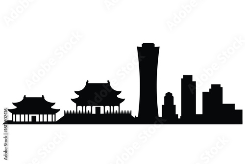 Nanning city skyline silhouette illustration with modern and traditional architecture