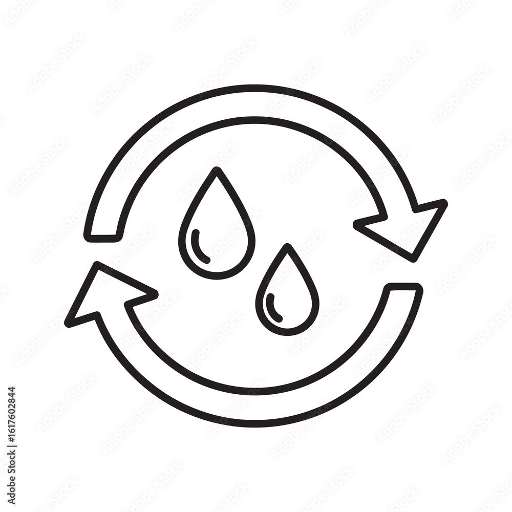 Water recycling icon with drop and cycle arrow for liquid purification and sustainable resource management representing clean water system line vector stroke Water recycling icon with drop and cycle arrow for liquid purification and sustainable resource management representing clean water system line vector stroke