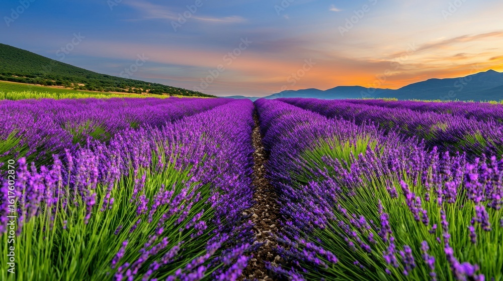 Naklejka premium Sunset over Lavender Fields