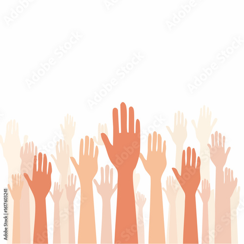 Silhouette vector of a line of people holding hands and raising them together, symbolizing solidarity and social support