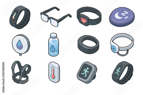 Activity temperature sensor icon step counter tracker heart vector device icons biohacking