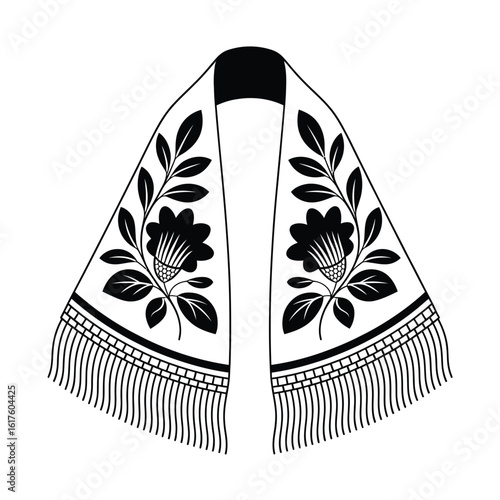 Traditional Folk Floral Embroidered Shawl Design