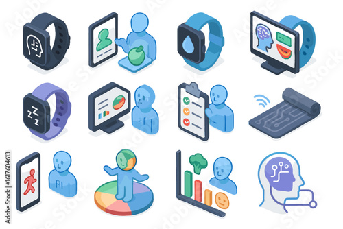 Ai wellness reminder fitness correlation tracker daily hydration nutrition vector icon