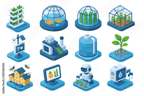 Icon pod greenhouse floating analyzer city yield algae system vector farm ai