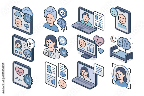 Ai quality assistant improvement analysis vector icon health emotion emotional digital healthcare